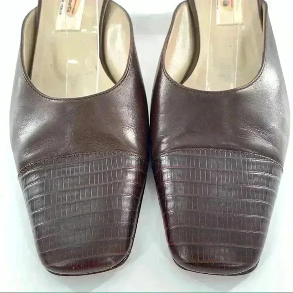 Talbots heels size 6.5 chocolate brown Italian leather mules vintage 80s 90s - Picture 3 of 12